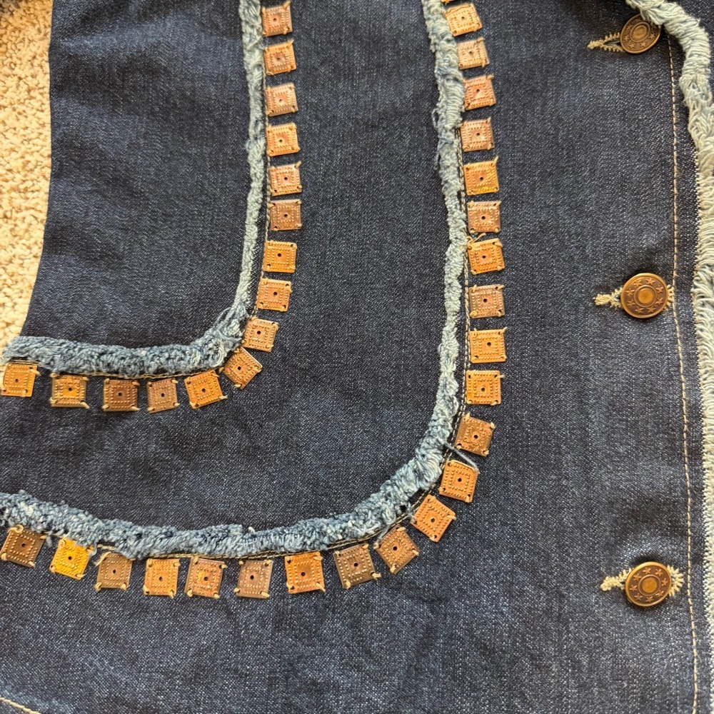 Vintage Style Studded Denim Jacket Chez Vouzde France Boho Western Large - Picture 9 of 12
